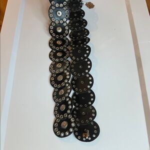 Round Grommet Accent Black Leather Belt